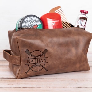 Mens Leather Toiletry Bag Fathers Day Gifts from Wife Daughter, Gifts for Dad from Son, 5th Anniversary Gifts for Husband Him Boyfriend