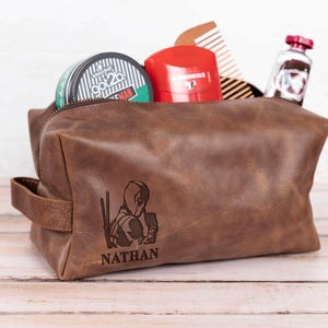 Valentine Day Gift for Deadpool X-Men Inspired Dopp Kit, Leather Toiletry Bag, Superhero Fan Boyfriend Gift, Comic Fan Travel Bag image 3