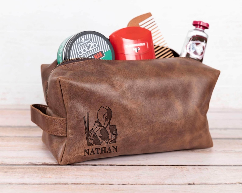Valentine Day Gift for Deadpool X-Men Inspired Dopp Kit, Leather Toiletry Bag, Superhero Fan Boyfriend Gift, Comic Fan Travel Bag image 3