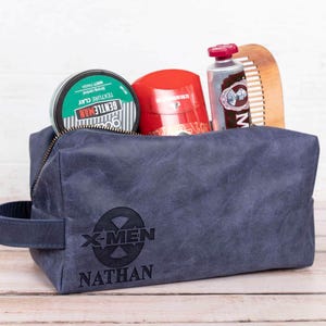 Valentine Day Gift for Deadpool X-Men Inspired Dopp Kit, Leather Toiletry Bag, Superhero Fan Boyfriend Gift, Comic Fan Travel Bag image 4
