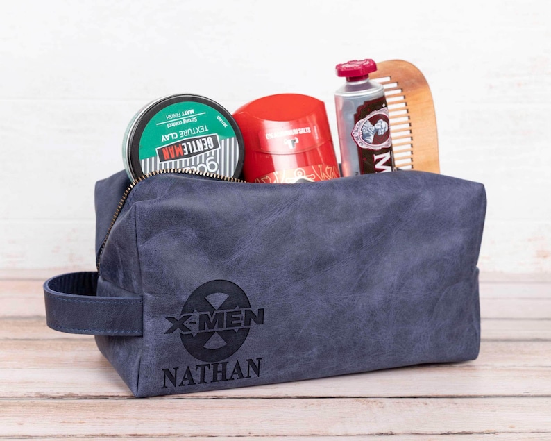 Valentine Day Gift for Deadpool X-Men Inspired Dopp Kit, Leather Toiletry Bag, Superhero Fan Boyfriend Gift, Comic Fan Travel Bag image 4