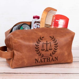 Law School Graduation Gift, Men&#39;s Toiletry Bag, Leather Travel Bag, Lawyer Gift Idea for Men, Lawyer Appreciation Gift, Attorney Gift