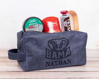 Alabama Men Gift, Alabama Football Gift for Guy, Custom Leather Dopp Kit with Alabama Engrave, Southern Groomsmen Gift, Gift for Him
