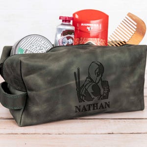 Valentine Day Gift for Deadpool X-Men Inspired Dopp Kit, Leather Toiletry Bag, Superhero Fan Boyfriend Gift, Comic Fan Travel Bag image 1