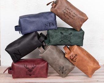 Premium Leather Dopp Kit for Men, Personalized Corporate Christmas Gift for Clients, Elegant Toiletry Bag, Holiday Gift for Boss or Coworker
