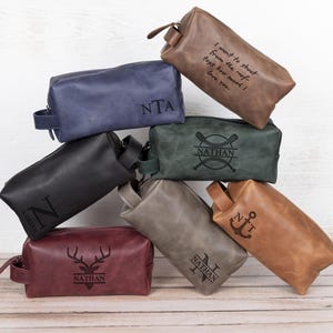 Groomsmen Gifts for Men who have everything, Laser Engraved Leather Travel Kit, Personalized Toiletry Bag for Anniversaries, Birthday Gift