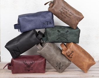 Cosmetic Bag for Dad, Groomsmen Dopp Kits, Personalized Gifts for Men, Zipper Pouch Engraved, Custom Travel Bag for Him, Mens Toiletry Bags