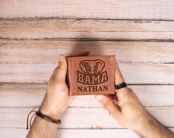 Alabama Men Gift,Custom Leather Wallet with Alabama Engrave, Monogrammed Card Holder, Alabama Football Gift for Guy,Southern Groomsmen Gift