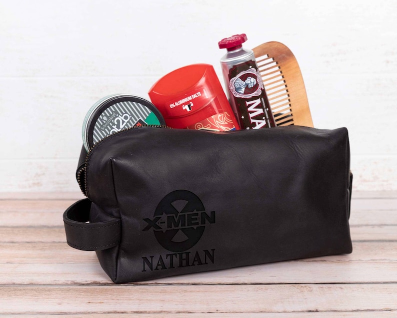 Valentine Day Gift for Deadpool X-Men Inspired Dopp Kit, Leather Toiletry Bag, Superhero Fan Boyfriend Gift, Comic Fan Travel Bag image 6