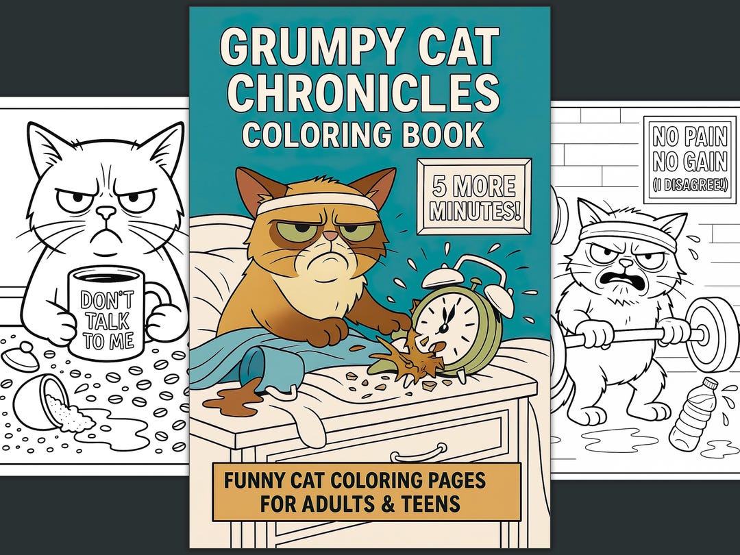 Grumpy Cat Adult Coloring Book, Funny Illustrations (PDF Download) - Etsy