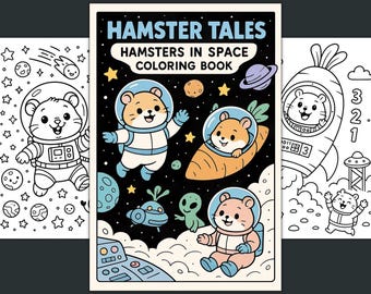 Libro da colorare "Criceti astronauti", avventura spaziale, pagine stampabili (PDF)