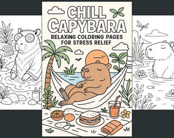 Libro da colorare per adulti "Chill Capibara", pagine rilassanti stampabili (PDF immediato)