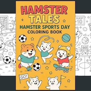Hamster Coloring Page, Cute Coloring Pages for Girls Easy, Hamster Sports Printable Coloring Book, Cute Hamster Sports Activities for Boys