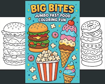 Jumbo Fast Food Coloring Pages, Junk Food Printable, Fun Snacks Illustrations (Digital PDF)