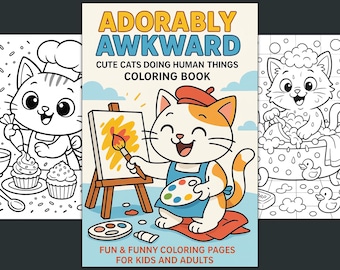 Libro da colorare con gatti divertenti, gatti carini che fanno cose da umani (modello in PDF)
