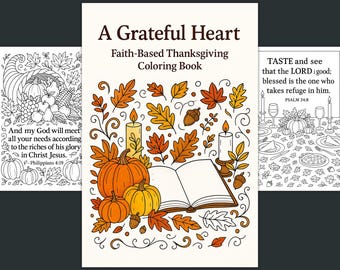 Libro da colorare per adulti con versetti biblici del Ringraziamento, attività a tema religioso (PDF scaricabile immediatamente)