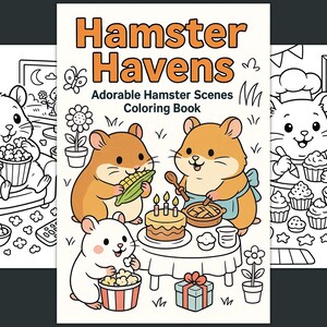 Hamster Coloring Page, Hamster Havens Adorable Printable Coloring Book, Cute Hamster Activities for Kids and Adults, Digital Coloring Sheets