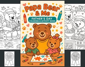 Libro da colorare per la Festa del Papà con Papà Orso, pagine di attività stampabili (download digitale)