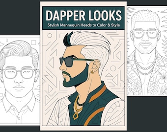 Libro da colorare per adulti sulla moda maschile, volti eleganti, look raffinati (PDF)