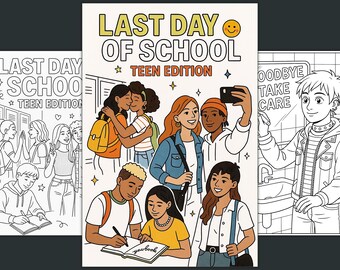 Libro da colorare per l'ultimo giorno di scuola, adolescenti alla moda (PDF stampabile)