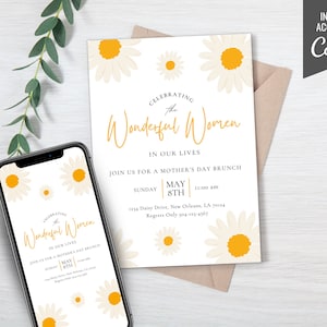 Editable Invitation For Women's Day, Women's Day, Women's Day invitation template, Friends Brunch, Edit in Canva, Instant Download image 1