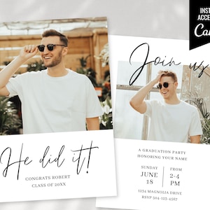 Boy Graduation Invitation, Graduation Announcement, 2024 Graduation, Graduation Party, Graduation Ceremony, Canva Template, image 1