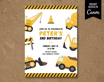 Construction Birthday Invitation | Dump Truck Party | Construction Invitation | Construction Birthday Party | Editable Canva Template