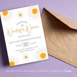 Editable Invitation For Women's Day, Women's Day, Women's Day invitation template, Friends Brunch, Edit in Canva, Instant Download image 3