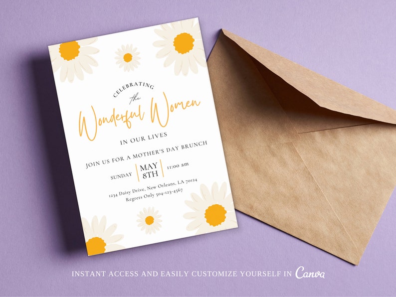 Editable Invitation For Women's Day, Women's Day, Women's Day invitation template, Friends Brunch, Edit in Canva, Instant Download image 3