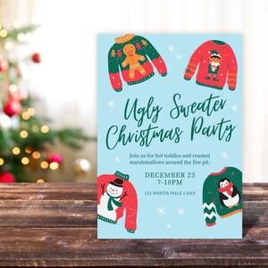 Ugly Christmas Sweater Invitation, Christmas Invitation Template, Christmas Party Invitation, Holiday Party Invitation Download image 4