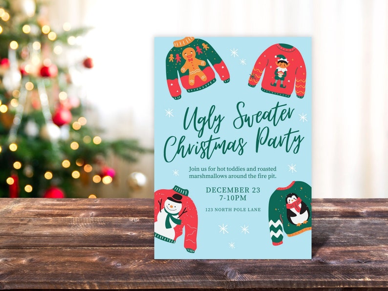 Ugly Christmas Sweater Invitation, Christmas Invitation Template, Christmas Party Invitation, Holiday Party Invitation Download image 4