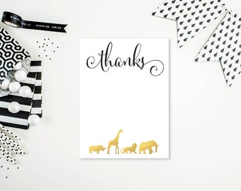 Gold Safari Animal Thank You Cards - Flat or Folded - A2 Card Size - Shower/Party