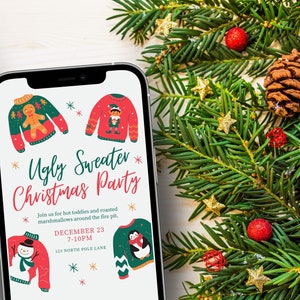 Ugly Christmas Sweater Invitation, Christmas Invitation Template, Christmas Party Invitation, Holiday Party Invitation Download image 2