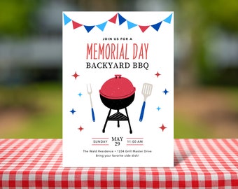 Memorial Day BBQ Invitation | Backyard BBQ Invite | Printable Memorial Day Weekend Party Invitation | Editable Backyard Barbecue Invite