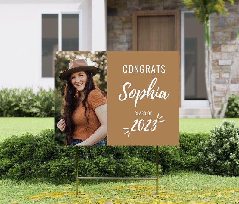 Graduation Yard Sign, Senior Yard Sign, Graduation Yard Sign, Photo Graduation Sign, Senior Photo Yard Sign, Boho Graduation, Canva Template image 1