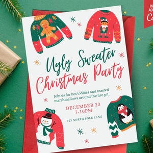 Ugly Christmas Sweater Invitation, Christmas Invitation Template, Christmas Party Invitation, Holiday Party Invitation Download image 3