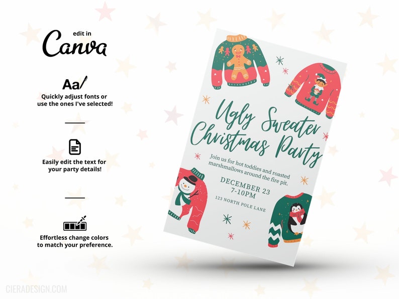 Ugly Christmas Sweater Invitation, Christmas Invitation Template, Christmas Party Invitation, Holiday Party Invitation Download image 5