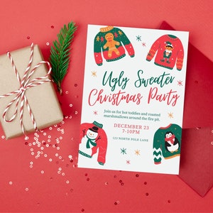 Ugly Christmas Sweater Invitation, Christmas Invitation Template, Christmas Party Invitation, Holiday Party Invitation Download image 1