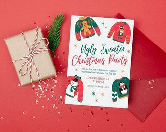 Ugly Christmas Sweater Invitation, Christmas Invitation Template, Christmas Party Invitation, Holiday Party Invitation Download