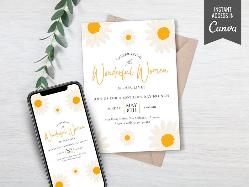 Editable Invitation For Women's Day, Women's Day, Women's Day invitation template, Friends Brunch, Edit in Canva, Instant Download image 1