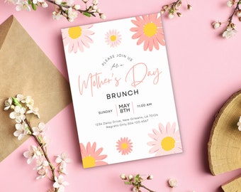 Mother's Day Brunch Invitation, Mother's Day Invite, Pink Daisy Invite, Floral Mother’s Day Invitation, Digital Mother’s Day Invitation