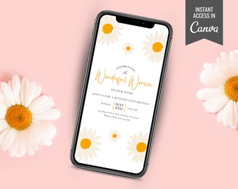 Last Minute Mother's Day Invitation, Mother's Day Mobile Invite, White Daisy Floral Invitation, Mother’s Day Text Invite, Editable Invite