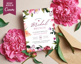 Brunch and Bubbly Bridal Shower Invitation, Bridal Shower Invite Template, Bridal Shower Brunch Invitation,Editable Bridal Shower Invitation