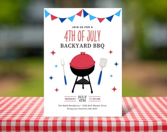 4th of July Invitation | Backyard BBQ Invite | Printable 4th of July Party Invitation | Editable Backyard Barbecue Invite