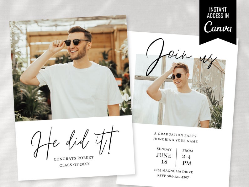 Boy Graduation Invitation, Graduation Announcement, 2024 Graduation, Graduation Party, Graduation Ceremony, Canva Template, image 1