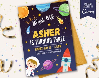 Space Birthday Invitation | Astronaut Party Invite | Space Party | Space Invitation | Astronaut Birthday | Out of this world | Planet Party