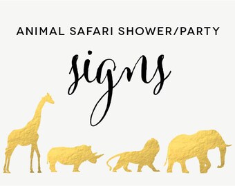 Safari Animal Baby Shower/Party Signs - Bubbly Bar, Gifts, Watering Hole, Dessert Bar, Feed the Animals - Instant Download - Print Yourself