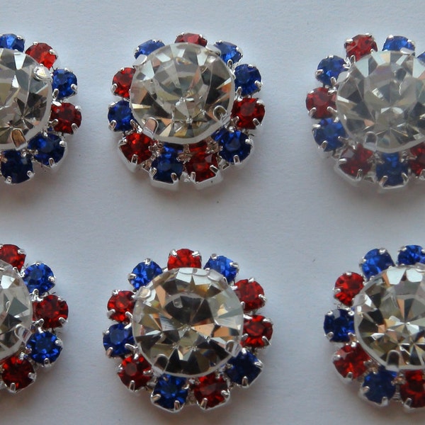 Red White & Blue 12 mm  Rhinestone Flat back - Set of 5 - LAST 3