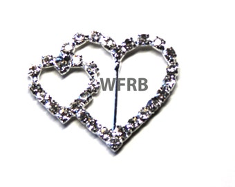 Double Heart Ribbon Slides, Rhinestone Wedding Invitation Embellishments