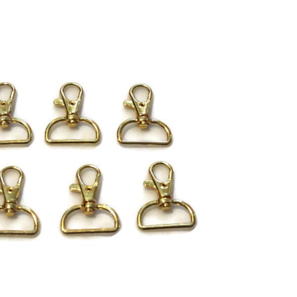 Gold Swivel Hooks for Lanyards, 25 mm, Lanyard Clips, Swivel Clasp, 1" Gold Swivel Hooks, Hardware for Straps, Set of 6 or 12